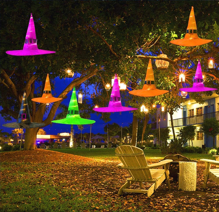 (2Pcs)HALLOWEEN Decorations Glowing Witch Hat Decorations 2 in 1 Hanging/Wearable