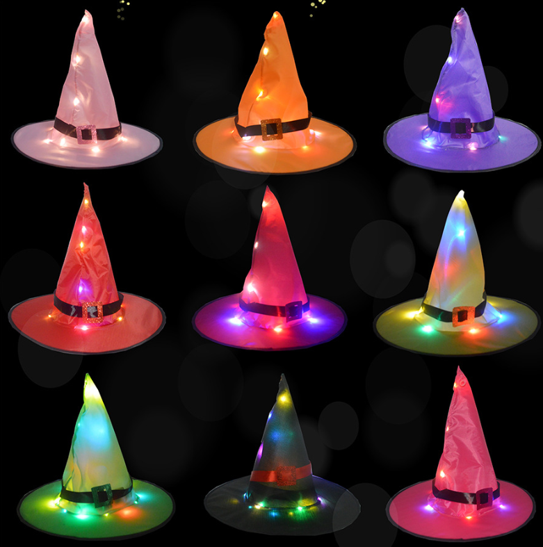(2Pcs)HALLOWEEN Decorations Glowing Witch Hat Decorations 2 in 1 Hanging/Wearable